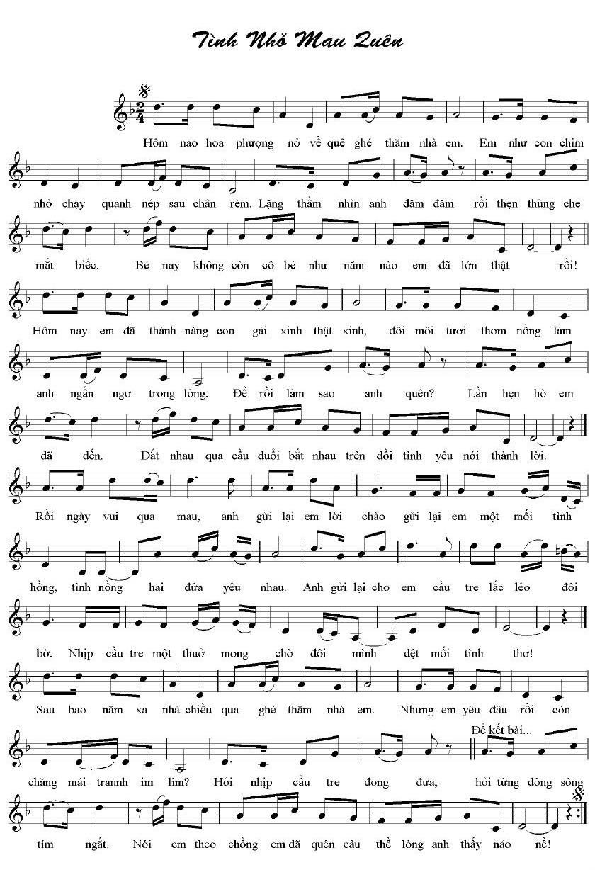 Sheet nhạc Tình Nhỏ Mau Quên